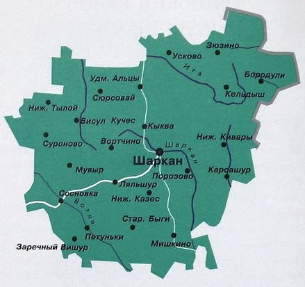 Карта Шарканского района Удмуртии.