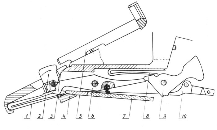 Взаимодействие деталей механизма автоматического выбрасывания гильзы ружья Иж-26Е.