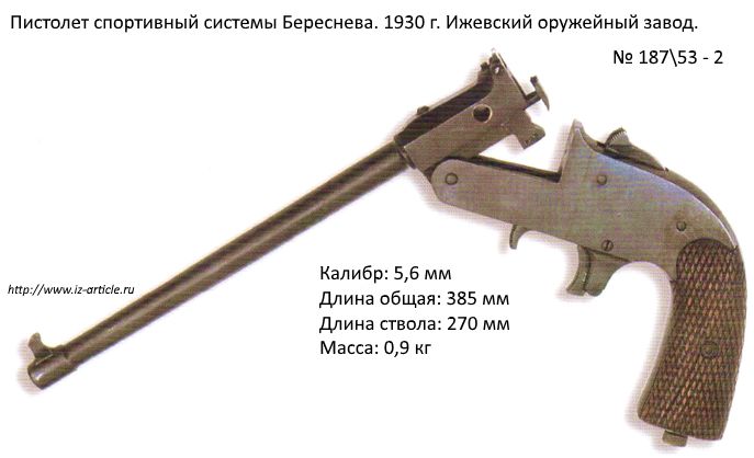 Пистолет спортивный системы Береснева. 1930 г. Ижевский оружейный завод.