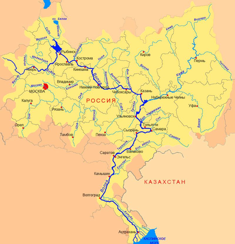 Карта речной долины рек Камы и Волги.