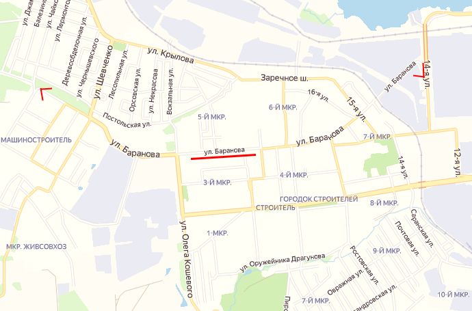 Улица Баранова, Ижевск. Ленинский район. Жилой район - Строитель. Карта. 2022 год.