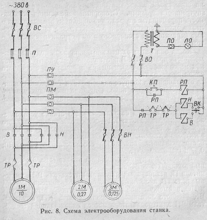 Схема электрооборудования станка ИЖ-Т-400.